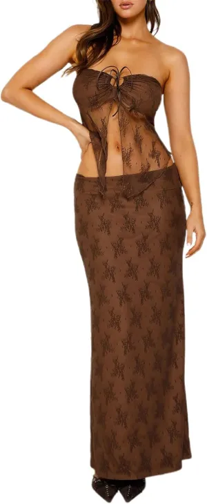 Women Sexy 2 Piece Outfits Sleeveless Strapless Tube Tops Fishtail Maxi Skirts Suits Y2K Long Skirt Sets Streetwear