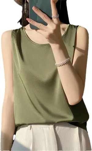 Women Summer Sleeveless Basic Tank Tops Casual Solid Sexy O-Neck Camisole Shirt