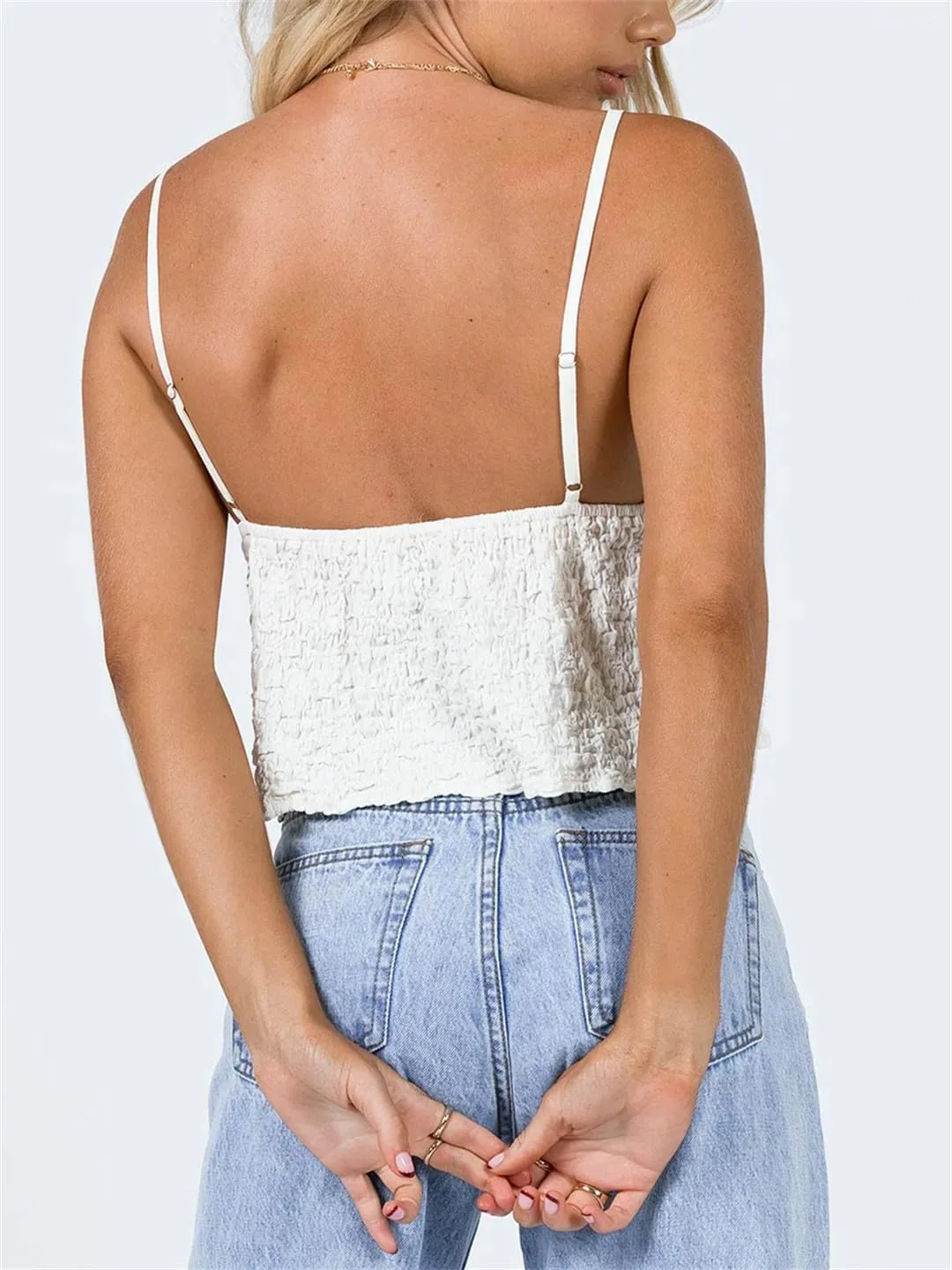 Women V Neck Camisole Solid Color Sleeveless Crop Tops