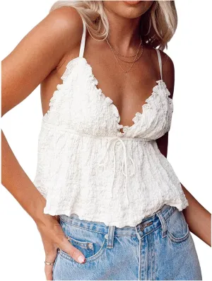 Women V Neck Camisole Solid Color Sleeveless Crop Tops
