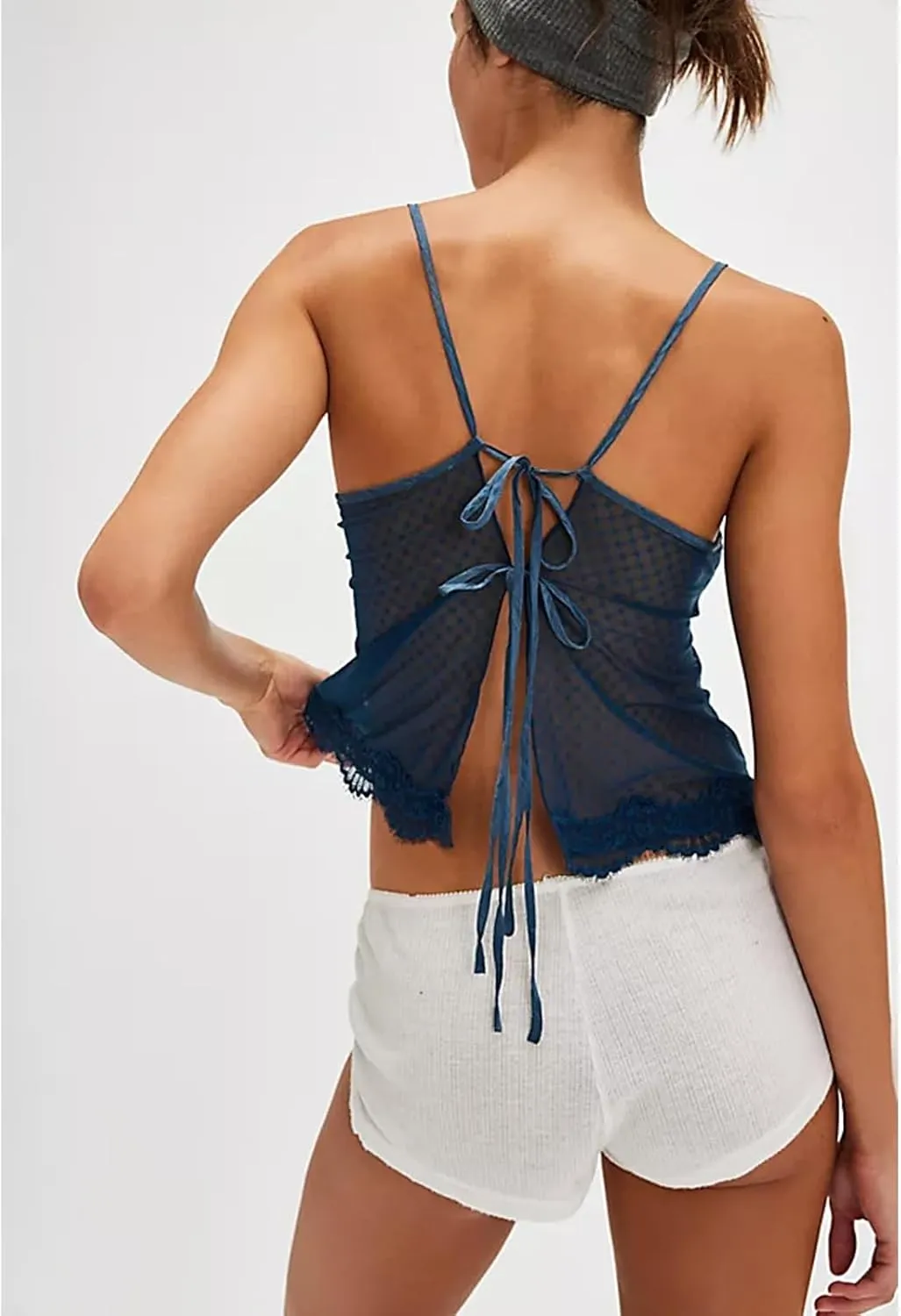 Women Y2K Retro Lace Cami Tops Sexy Backless Spaghetti Strap Low Cut Tanks Sheer Floral Lace Going Out Tops Summer