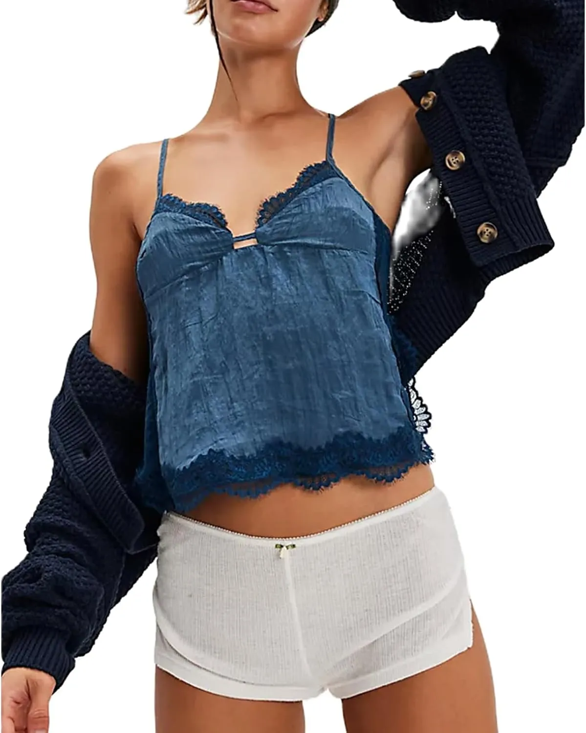 Women Y2K Retro Lace Cami Tops Sexy Backless Spaghetti Strap Low Cut Tanks Sheer Floral Lace Going Out Tops Summer