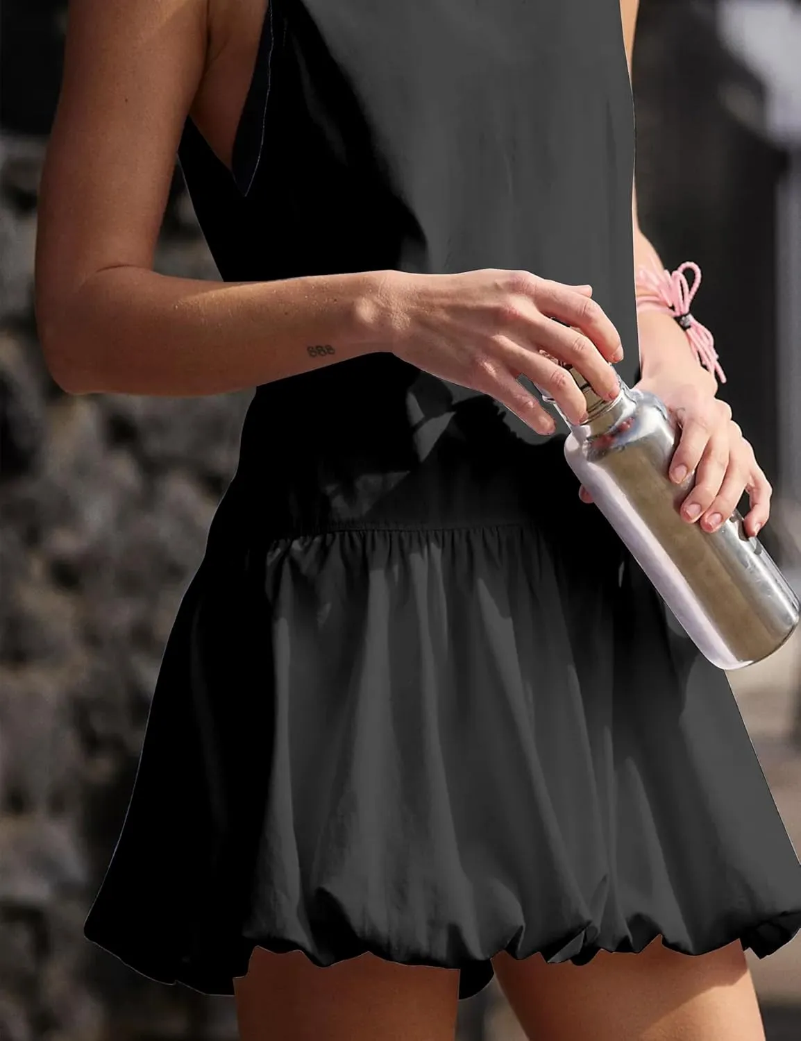 Womens Athletic Sleeveless Dress Crew Neck Sleeveless Tank Dress Hot Shot Bubble Set with Shorts Sundress
