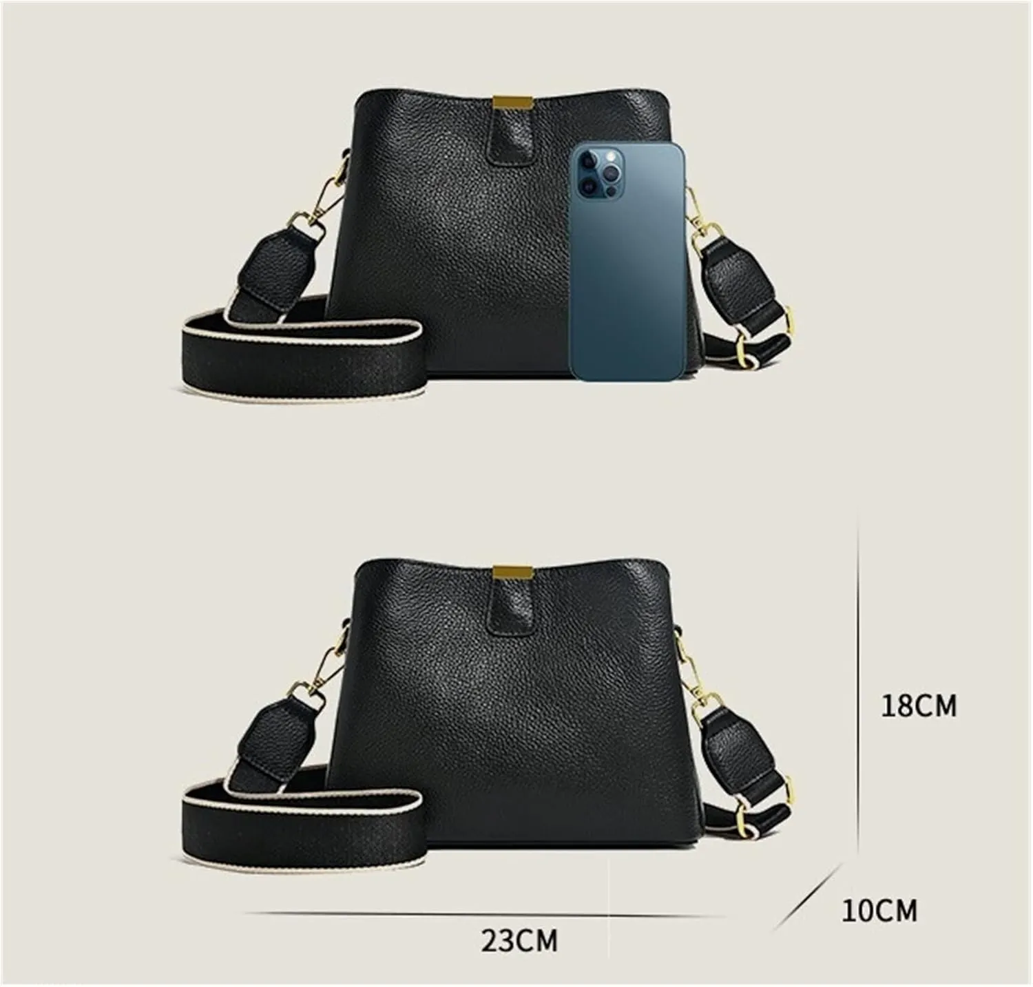 Women's Bucket Shoulder Bag Women's Handbag Wide Shoulder Strap Women's Crossbody Bag Cowhide Handbag (Yellow 9 * 7 * 4in)