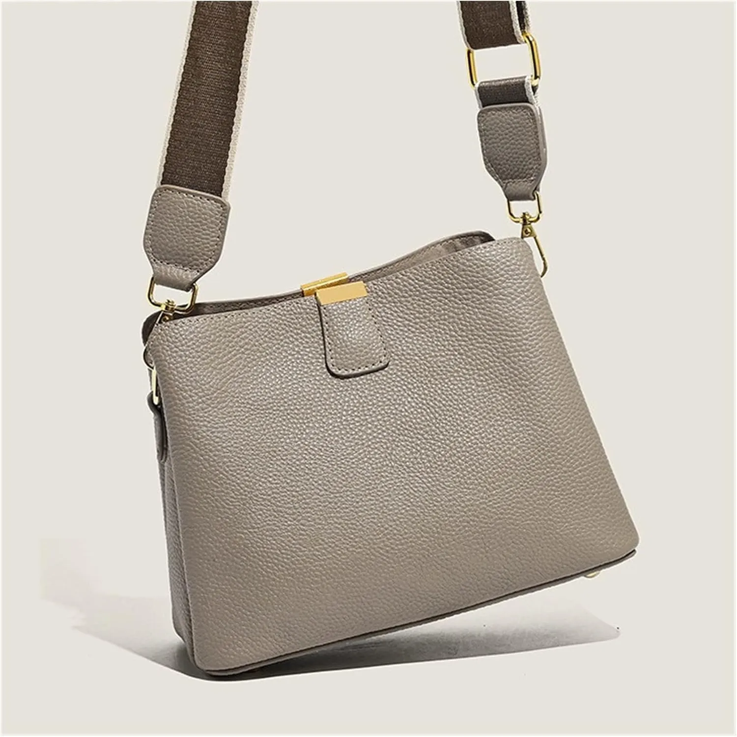 Women's Bucket Shoulder Bag Women's Handbag Wide Shoulder Strap Women's Crossbody Bag Cowhide Handbag (Yellow 9 * 7 * 4in)