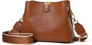 Women's Bucket Shoulder Bag Women's Handbag Wide Shoulder Strap Women's Crossbody Bag Cowhide Handbag (Yellow 9 * 7 * 4in)