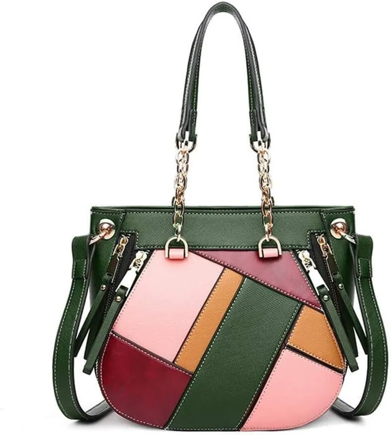 Women's Handbags Stitching Color Purses Ladies Leather Shoulder Bags Chain Top Handle Bags Multicolor Tote