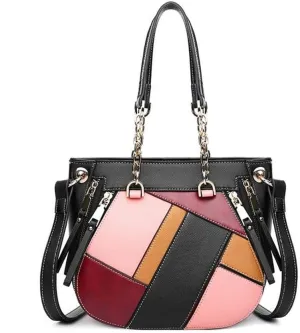 Women's Handbags Stitching Color Purses Ladies Leather Shoulder Bags Chain Top Handle Bags Multicolor Tote