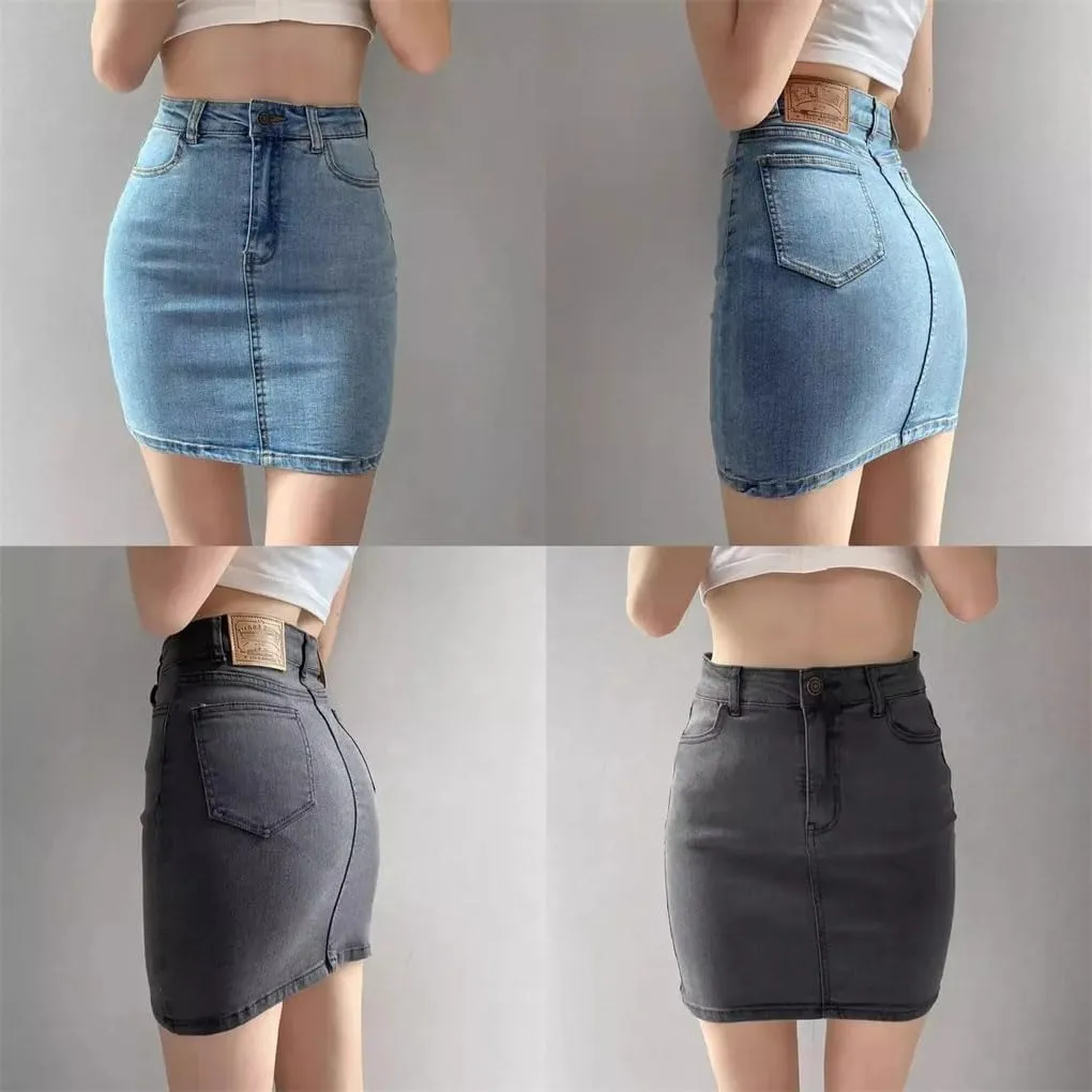 Women's High Waisted Elastic Bodycon Jean Skirt Summer Sexy Y2k Mini Skirt