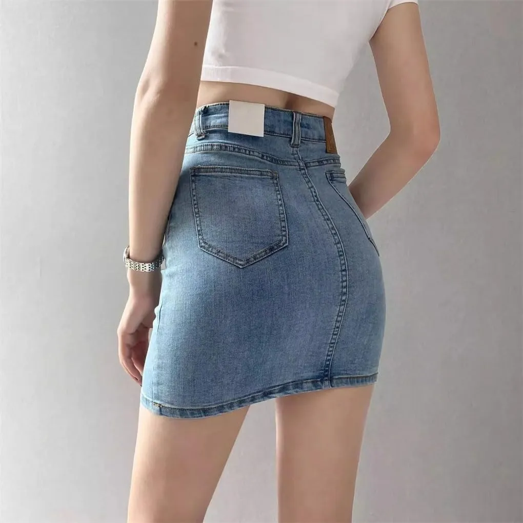 Women's High Waisted Elastic Bodycon Jean Skirt Summer Sexy Y2k Mini Skirt