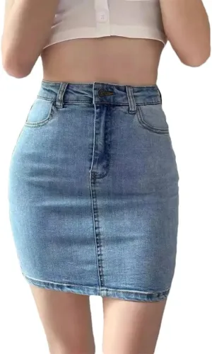 Women's High Waisted Elastic Bodycon Jean Skirt Summer Sexy Y2k Mini Skirt