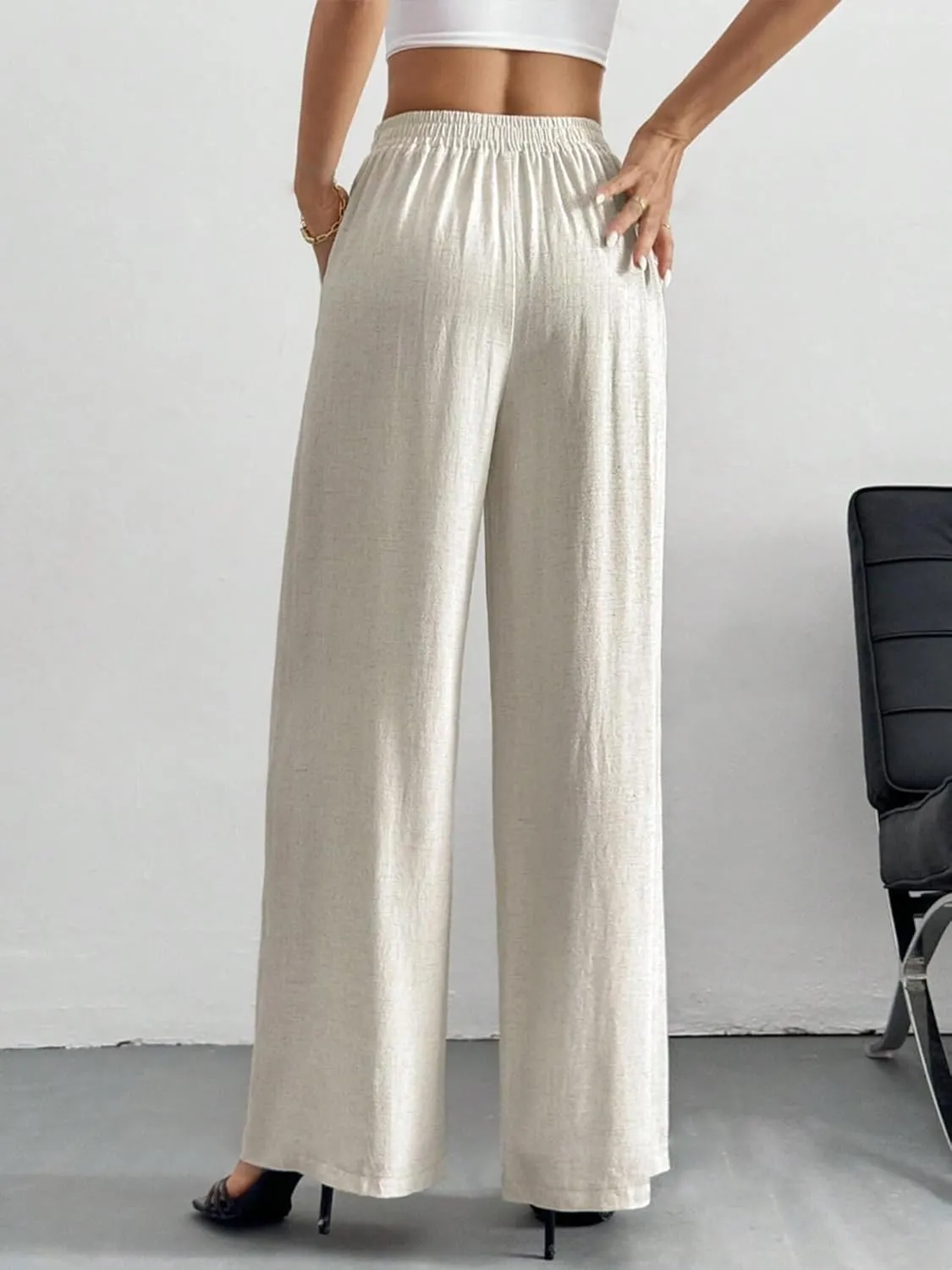 Women's Linen Pants for Summer Loose Beach Palazzo Pants with Pockets