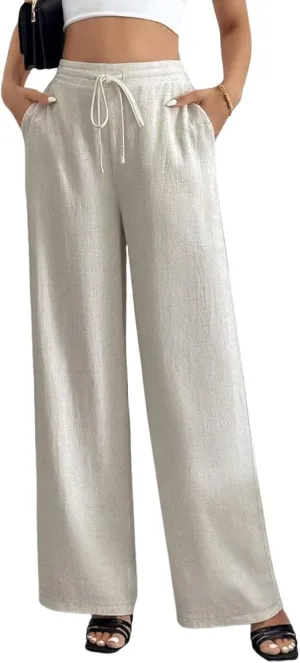 Women's Linen Pants for Summer Loose Beach Palazzo Pants with Pockets
