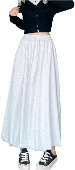 Women's Long Skirt Elastic Waist A-Line Solid Color Knitted Pleated Skirts