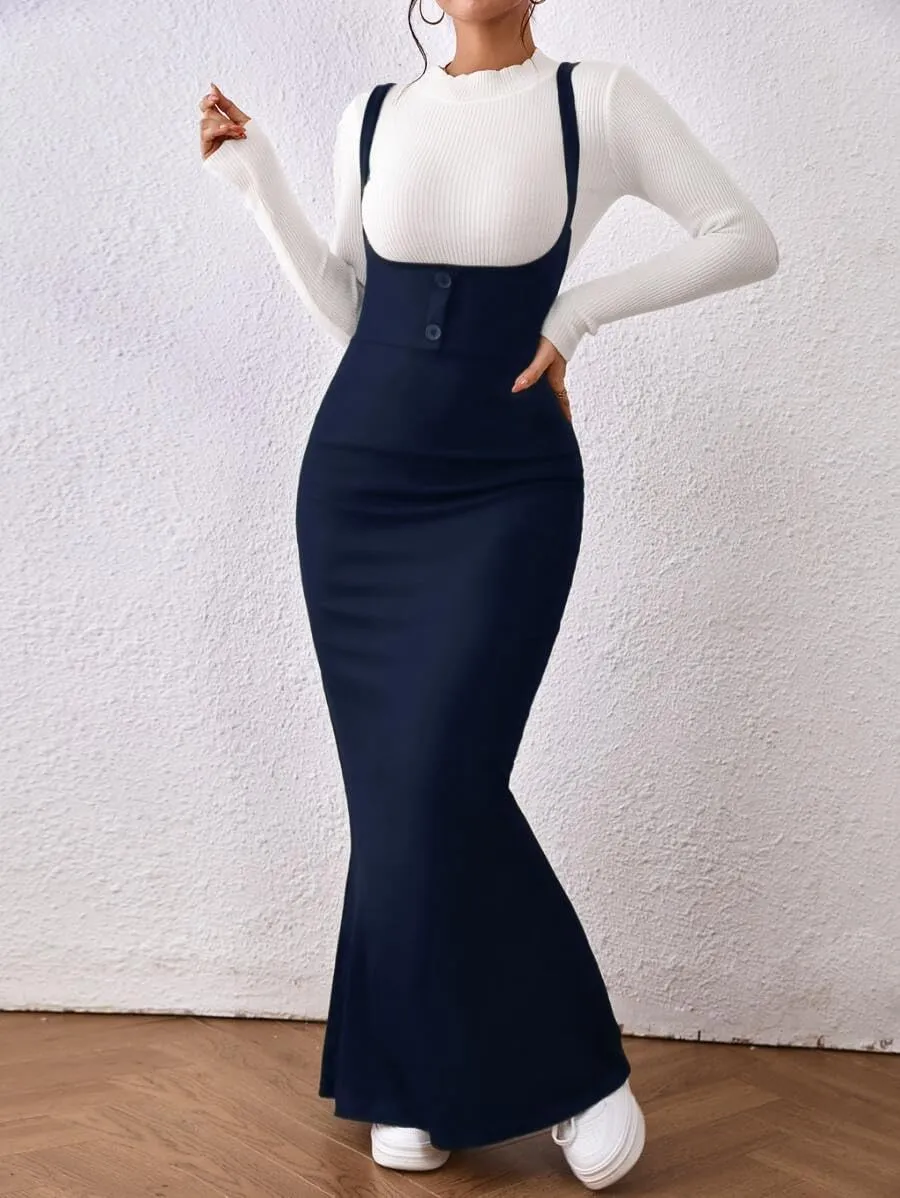 Women's Overall Dress Maxi Suspender Skirt Bodycon Ribbed Dress Adjustable Strap Without Shirt