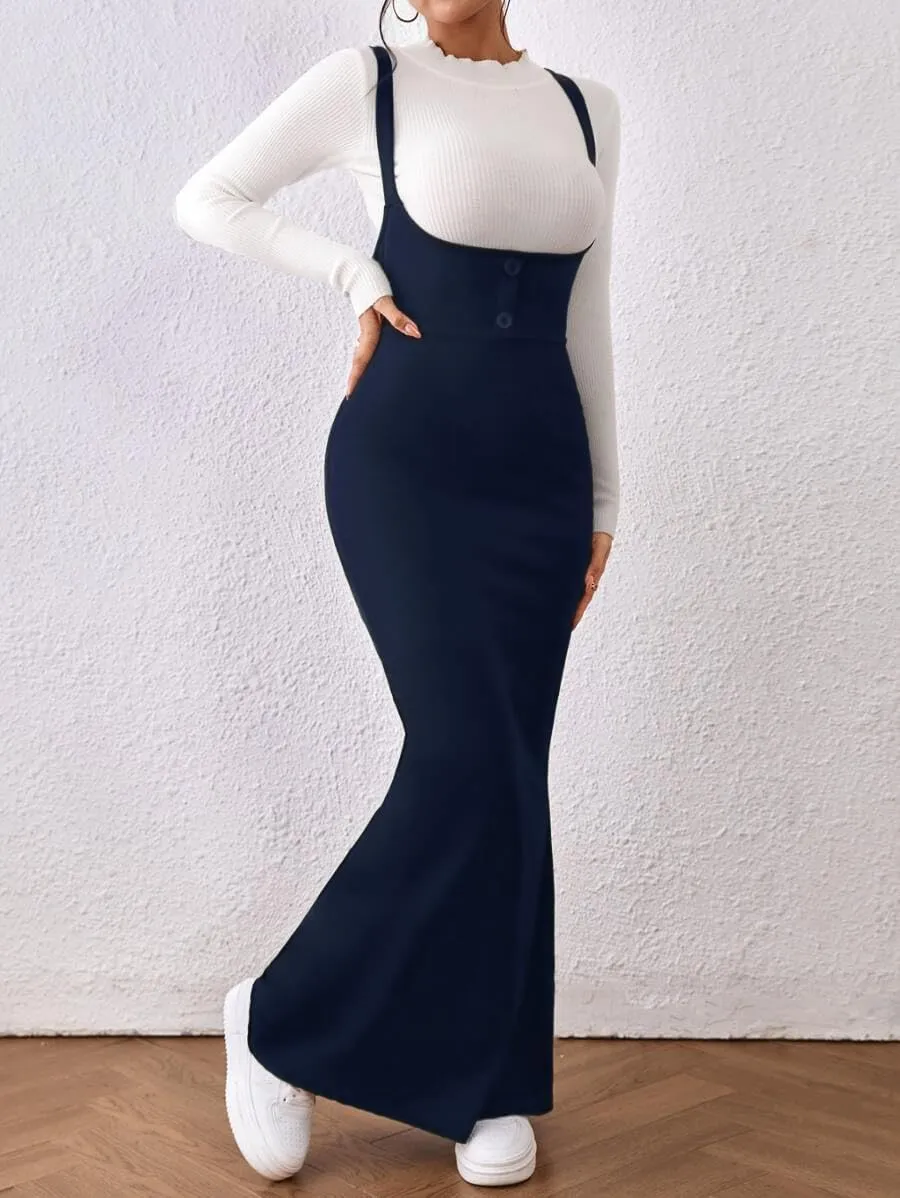 Women's Overall Dress Maxi Suspender Skirt Bodycon Ribbed Dress Adjustable Strap Without Shirt