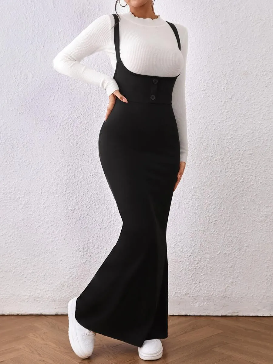 Women's Overall Dress Maxi Suspender Skirt Bodycon Ribbed Dress Adjustable Strap Without Shirt