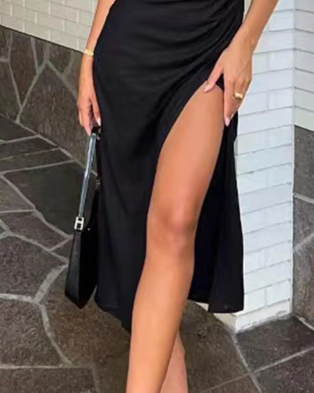 Women's Satin Wedding Guest Dresses Halter Midi Semi Formal Cocktail Dress Side Slit Evening Going Out Dinner Banquet FE1006