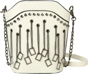Womens' Shoulder Bag Summer Chain Bucket Bag Women's Bags Pu Bags Women Crossbody Bags Punk Shoulder Bag(White)