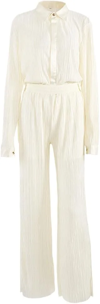 Women's Solid Color Pleated Wide-Leg Pants 2-Piece Set Ladies Casual Loose Pants Suit Long Wide-Leg Pants