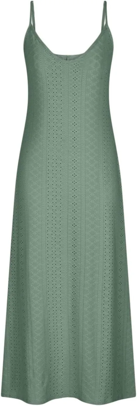 Womens Summer Dresses Spaghetti Strap V-neck Sexy Boho Sundress Hollow Out Trendy Beach Vacation Flowy Maxi Dresses