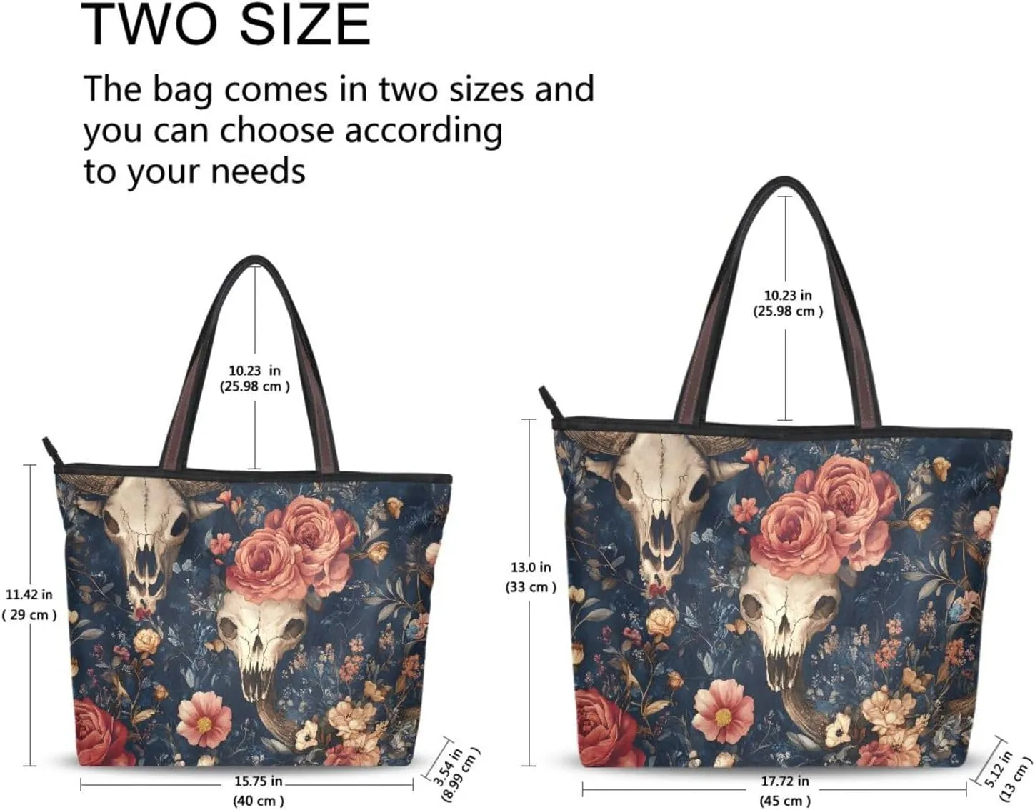 Women's Tote Bags Bison Skull Print Reusable Grocery Handbag Bags with Zipper Large Size