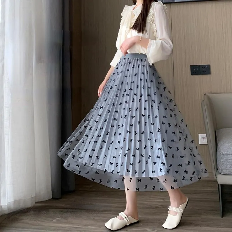 Womens Tulle Skirts Fairy Coquette Midi Elastic High Waisted Pleated Mesh Flowy A-Line Flowy Tutu Skirts