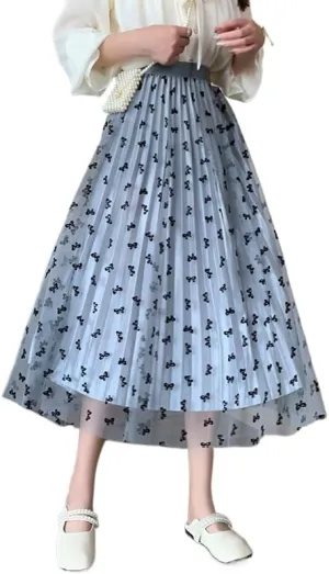 Womens Tulle Skirts Fairy Coquette Midi Elastic High Waisted Pleated Mesh Flowy A-Line Flowy Tutu Skirts