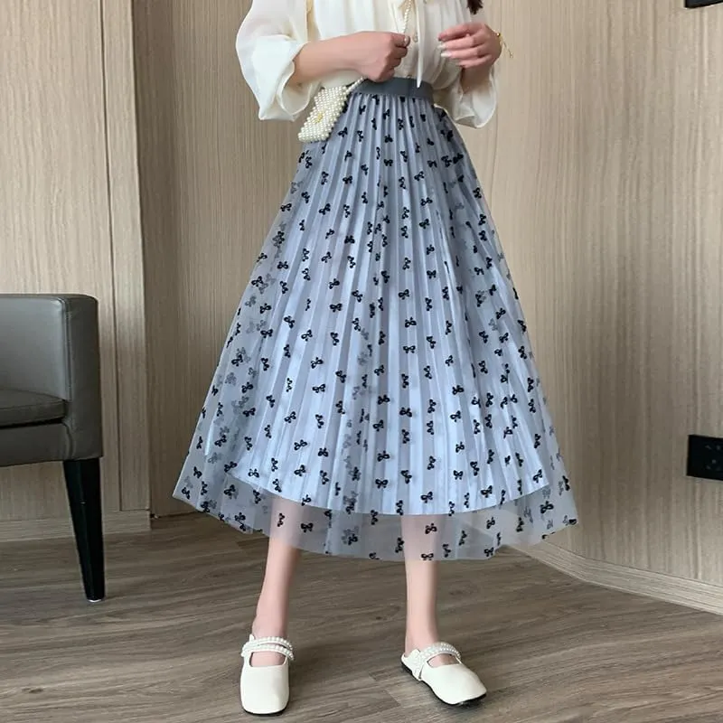 Womens Tulle Skirts Fairy Coquette Midi Elastic High Waisted Pleated Mesh Flowy A-Line Flowy Tutu Skirts