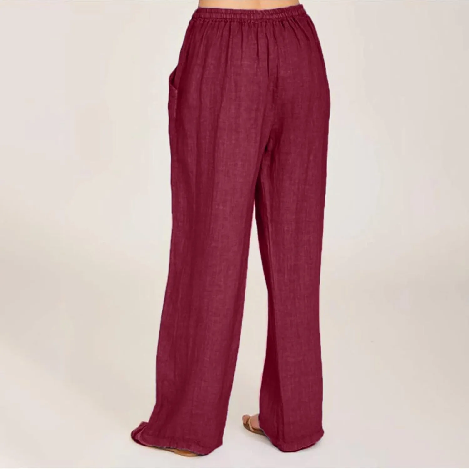 Womens Wide Leg Pants Summer Casual Loose Solid Color Drawstring Trousers with Pockets Trendy Beach Comfy Palazzo Pants
