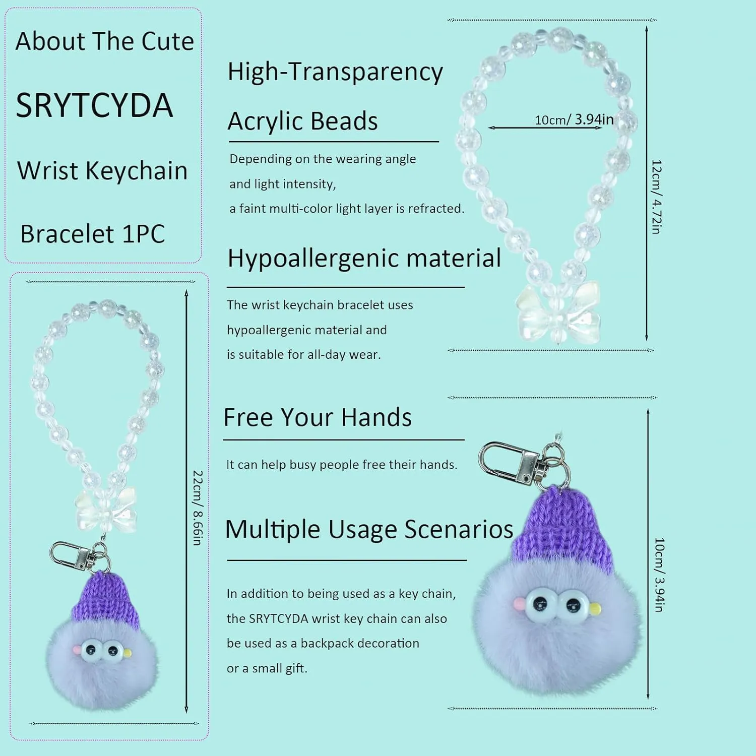 Wristlet Keychain for Women, Portable Beaded Keychain Wristlet, Personality Silicone Bead Keychain for Women Gift