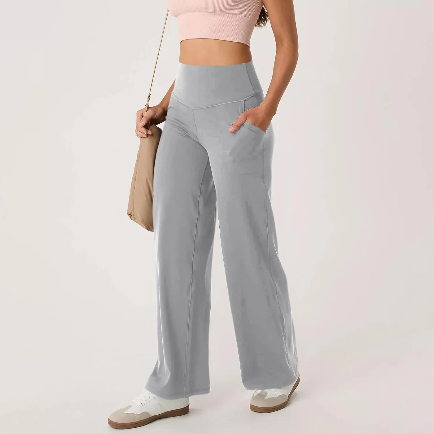 Yoga Pants Women Wide Leg Pants with Pockets Stretch High Waist Baggy Sweatpants Trendy Wide Leg Yoga Pants