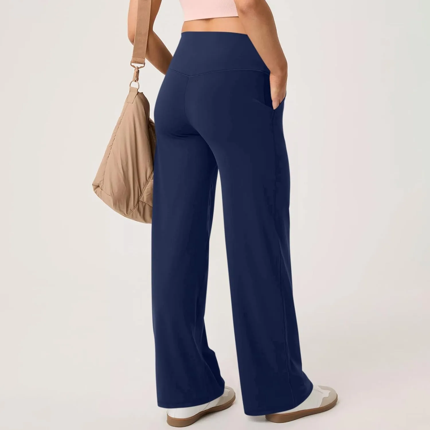 Yoga Pants Women Wide Leg Pants with Pockets Stretch High Waist Baggy Sweatpants Trendy Wide Leg Yoga Pants