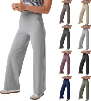 Yoga Pants Women Wide Leg Pants with Pockets Stretch High Waist Baggy Sweatpants Trendy Wide Leg Yoga Pants