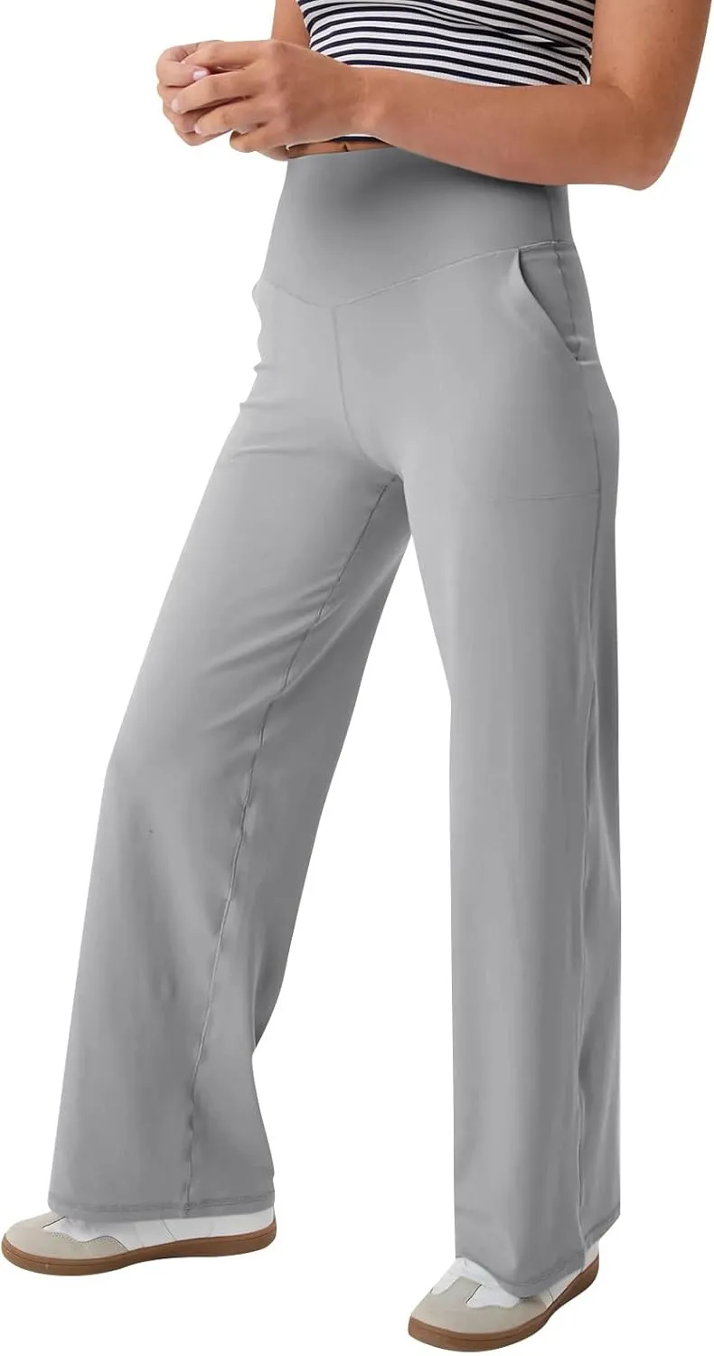 Yoga Pants Women Wide Leg Pants with Pockets Stretch High Waist Baggy Sweatpants Trendy Wide Leg Yoga Pants