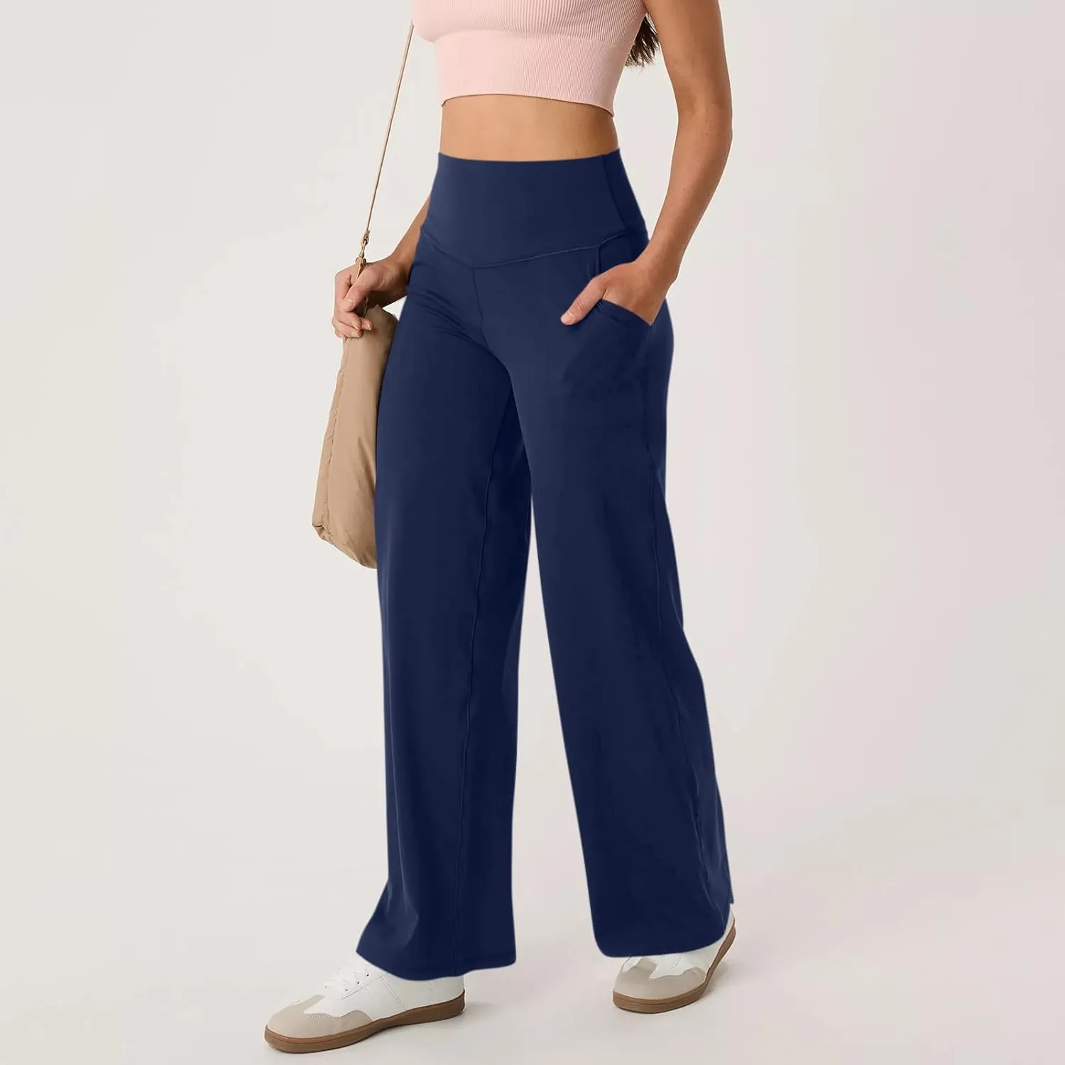 Yoga Pants Women Wide Leg Pants with Pockets Stretch High Waist Baggy Sweatpants Trendy Wide Leg Yoga Pants