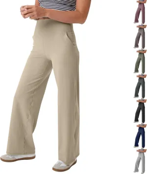 Yoga Pants Women Wide Leg Pants with Pockets Stretch High Waist Baggy Sweatpants Trendy Wide Leg Yoga Pants