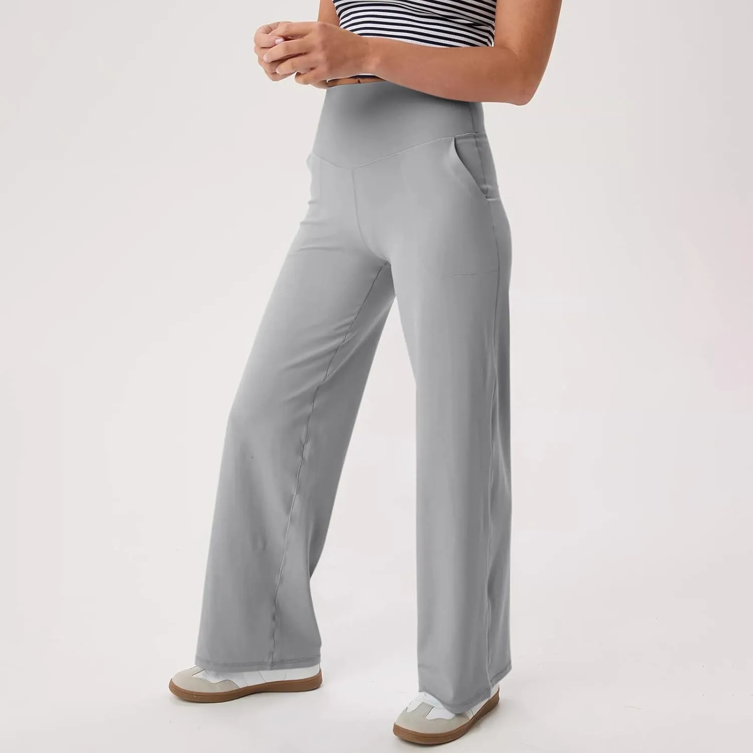 Yoga Pants Women Wide Leg Pants with Pockets Stretch High Waist Baggy Sweatpants Trendy Wide Leg Yoga Pants
