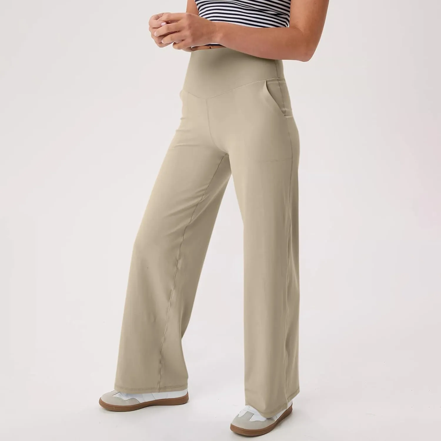 Yoga Pants Women Wide Leg Pants with Pockets Stretch High Waist Baggy Sweatpants Trendy Wide Leg Yoga Pants