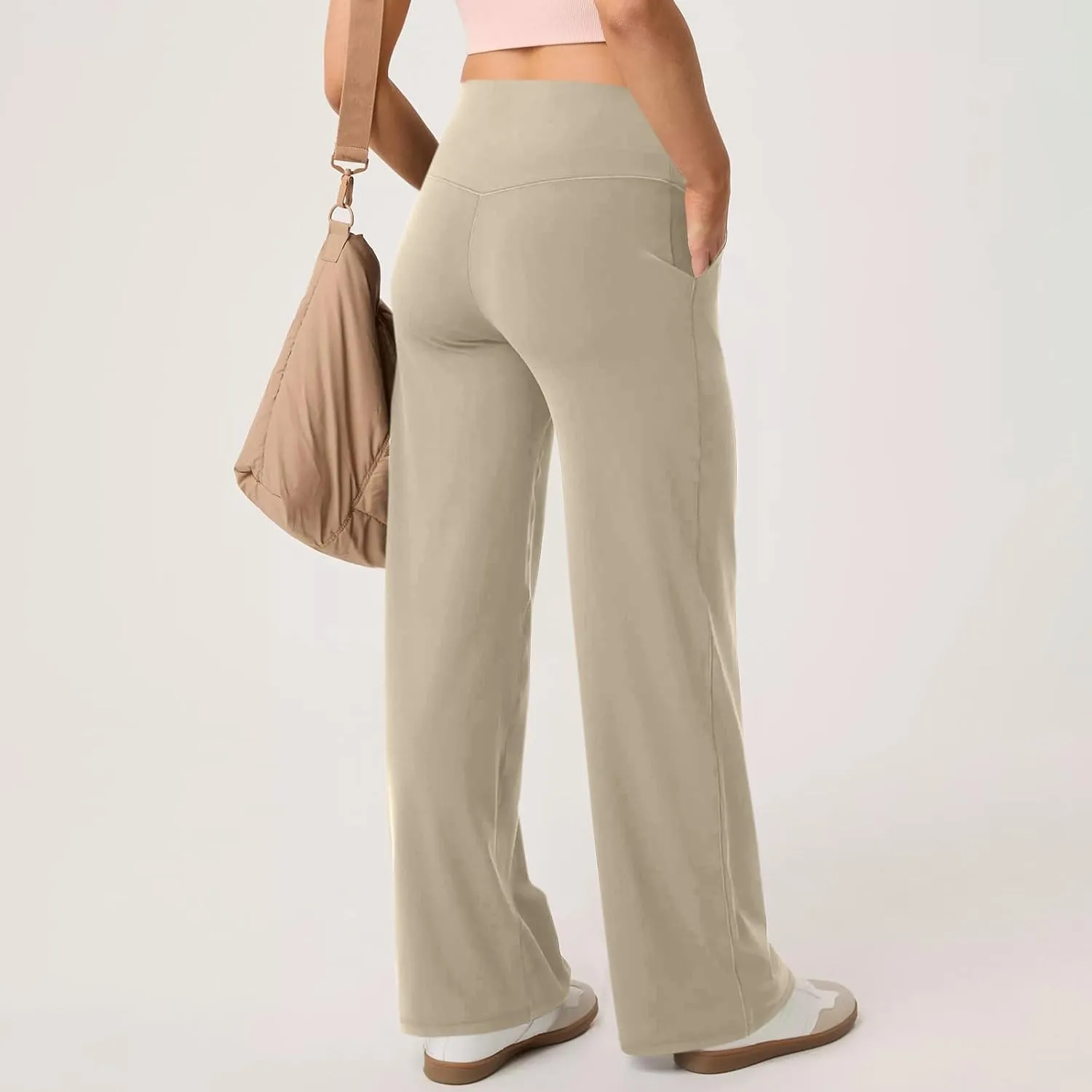 Yoga Pants Women Wide Leg Pants with Pockets Stretch High Waist Baggy Sweatpants Trendy Wide Leg Yoga Pants