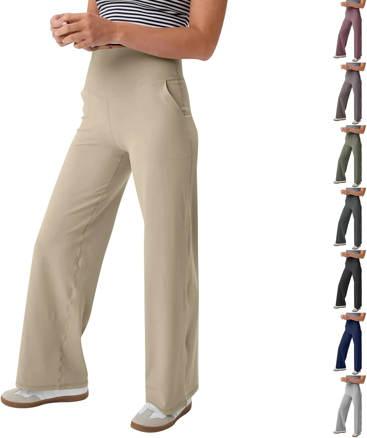Yoga Pants Women Wide Leg Pants with Pockets Stretch High Waist Baggy Sweatpants Trendy Wide Leg Yoga Pants