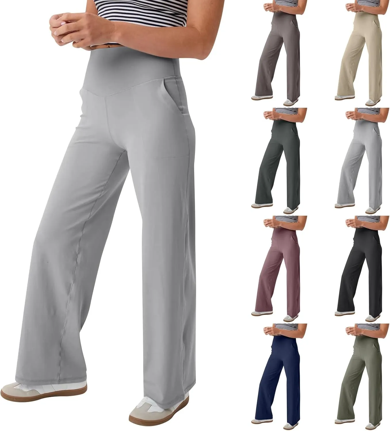 Yoga Pants Women Wide Leg Pants with Pockets Stretch High Waist Baggy Sweatpants Trendy Wide Leg Yoga Pants
