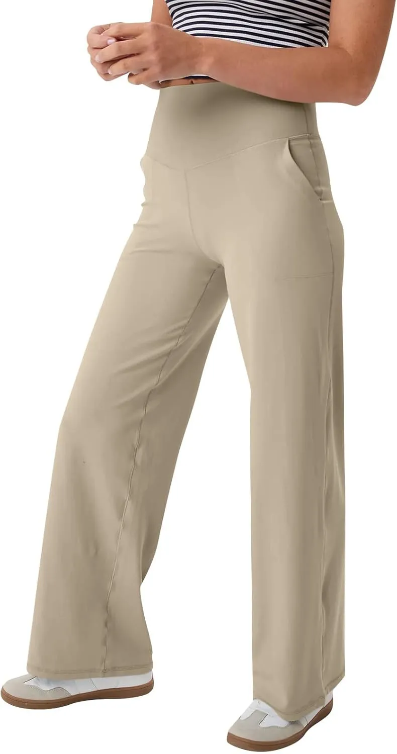 Yoga Pants Women Wide Leg Pants with Pockets Stretch High Waist Baggy Sweatpants Trendy Wide Leg Yoga Pants