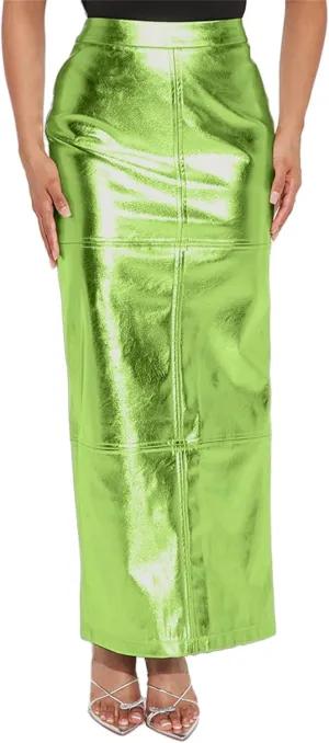 YOOTIKO Women Metallic Leather Skirt with Slit High Waisted Pencil Bodycon Summer Work Maxi Skirts