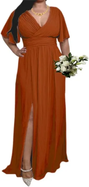 YRGERATON Flutter Sleeves Wedding Bridesmaid Dresses with Slit Chiffon Formal Evening Prom Party Gown for Juniors J184
