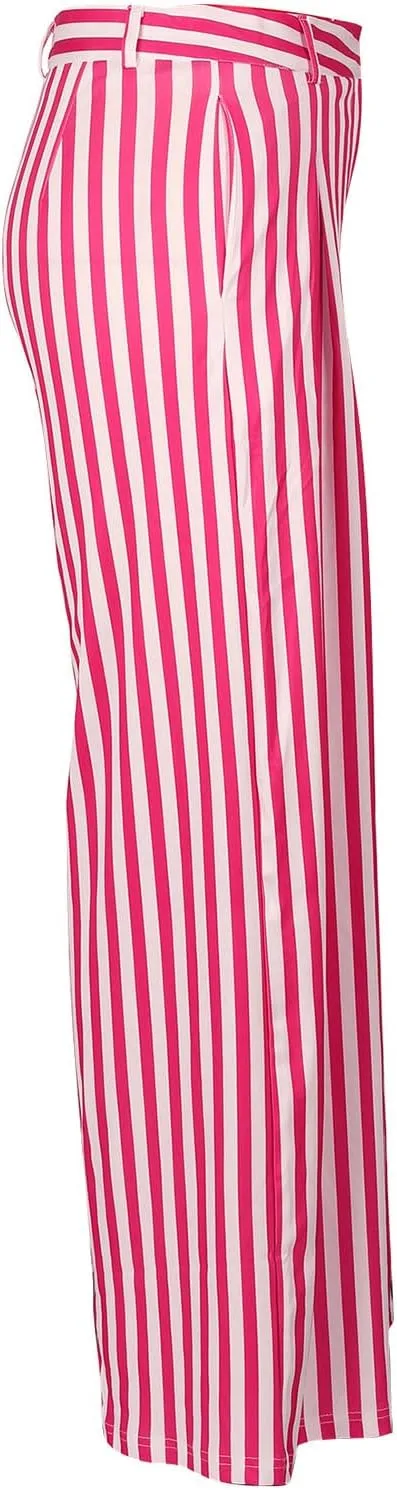 Yuopeid Women's High Waist Zip Up Long Pants with Pockets Fashion Striped Printed Wide Leg Pants Casual Trousers